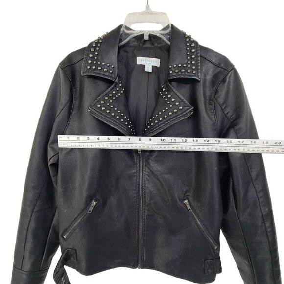 25.  Boutique Plus Black Faux Studded Zip Up Motorcycle Jacket Black Size 0X - Picture 4 of 12